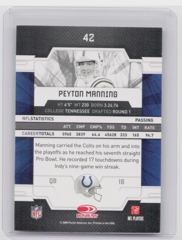 2009 Donruss Elite Peyton Manning #42 Colts - Image 3