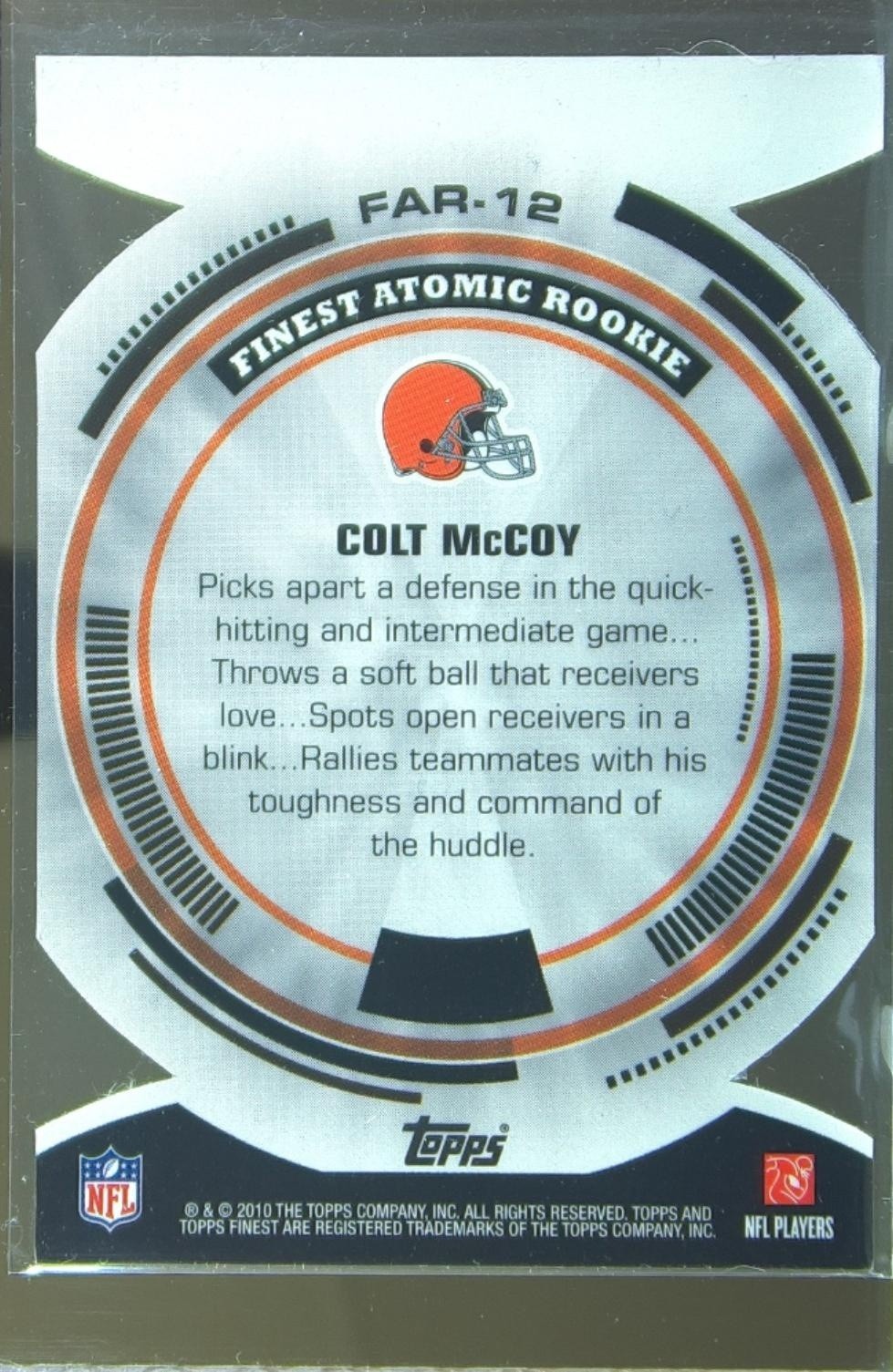 2010 Finest Colt McCoy #FAR-12 Browns Atomic Refractor Rookies - Image 3
