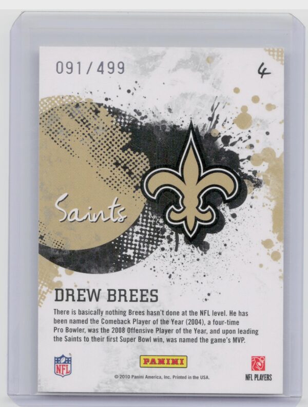 2010 Score Drew Brees /499 #4 Saints Franchise Scorecard - Image 3