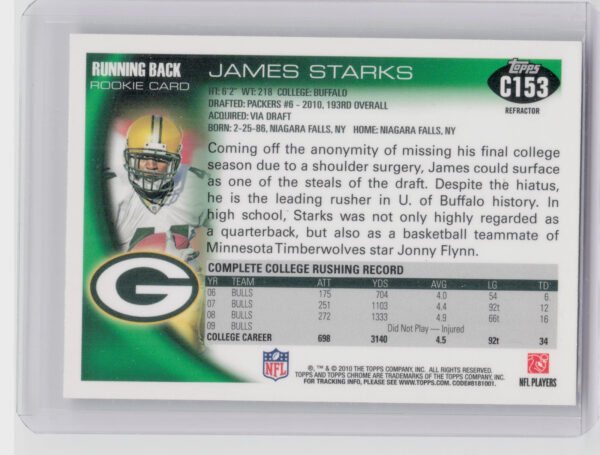 2010 Topps Chrome James Starks Xfractors #C153 Packers - Image 3