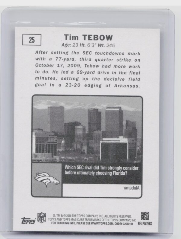 2010 Topps Magic Tim Tebow RC #25 Broncos - Image 3