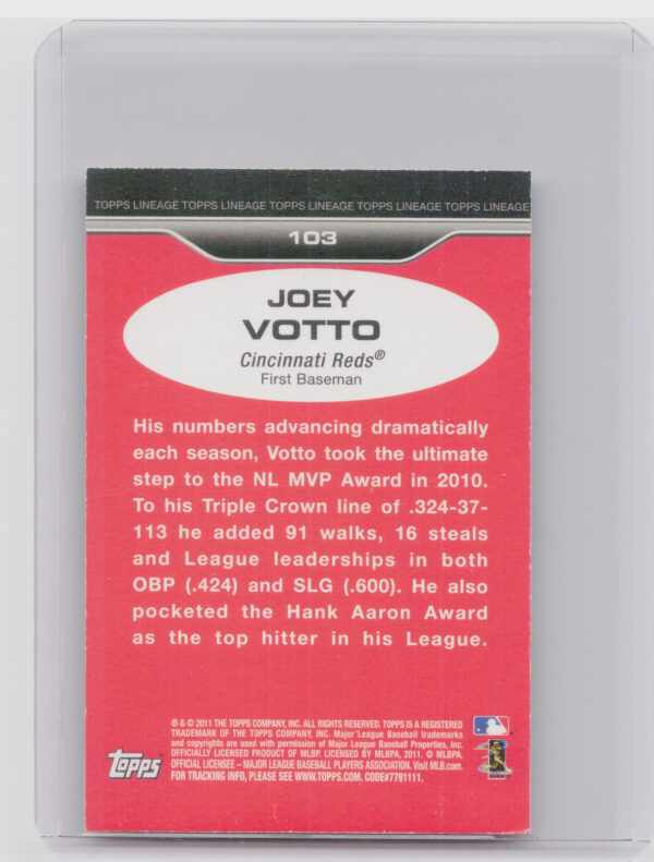 2011 Topps Joey Votto 103 - Image 3