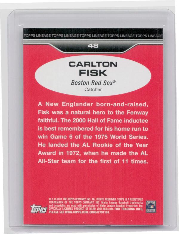 2011 Topps Lineage Carlton Fisk #48 Sox - Image 3