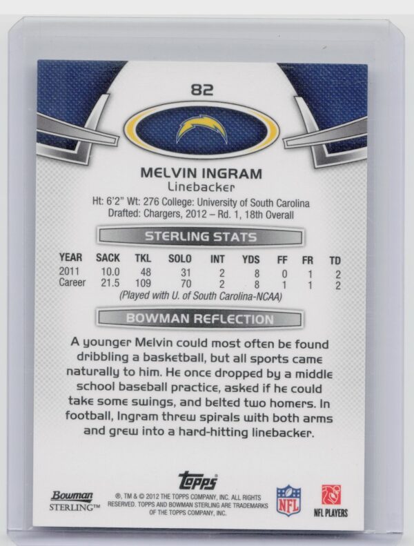 2012 Bowman Chrome Melvin Ingram Rookie #82 Chargers - Image 3
