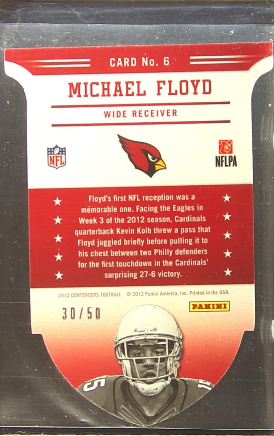 2012 Contenders Michael Floyd RC /50 #6 Cardinals ROY Contenders Black - Image 3