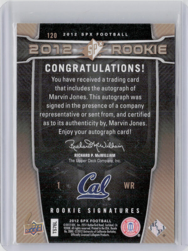 2012 SPx Marvin Jones AU SN225 #120 Bears - Image 3