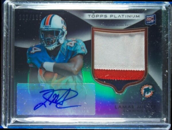 2012 Topps Platinum Lamar Miller AU SN125 MEM #107 Dolphins Rookie Patch Autogra