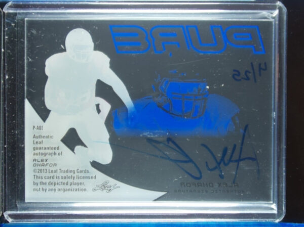 2013 Leaf Trinity Alex Okafor SN25 #P-AO1 Longhorns Pure Autographs Blue - Image 3