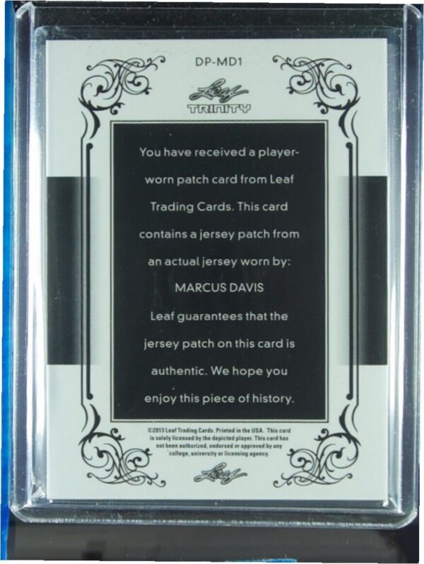 2013 Leaf Trinity Marcus Davis SN10 MEM #DP-MD1 Hokies Jumbo Patch Gold - Image 3