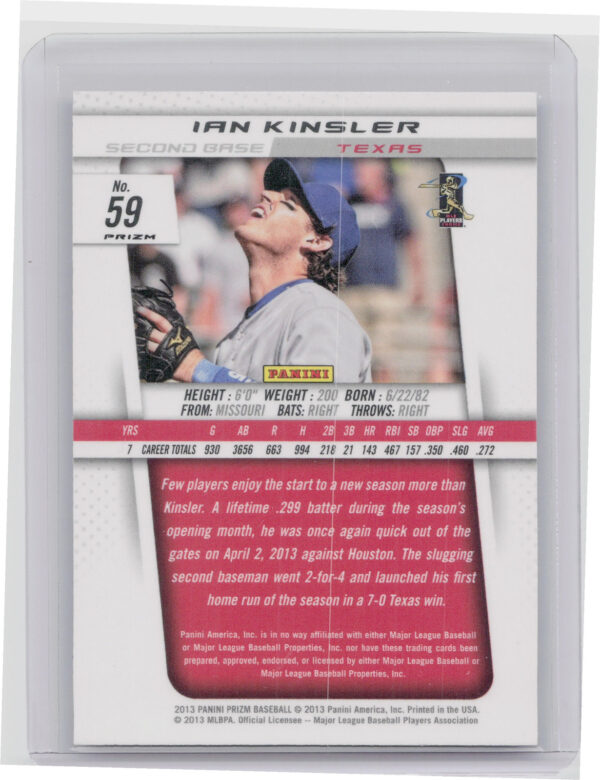 2013 Panini Prizm Ian Kinsler Prizms Blue Pulsar #59 Rangers - Image 3
