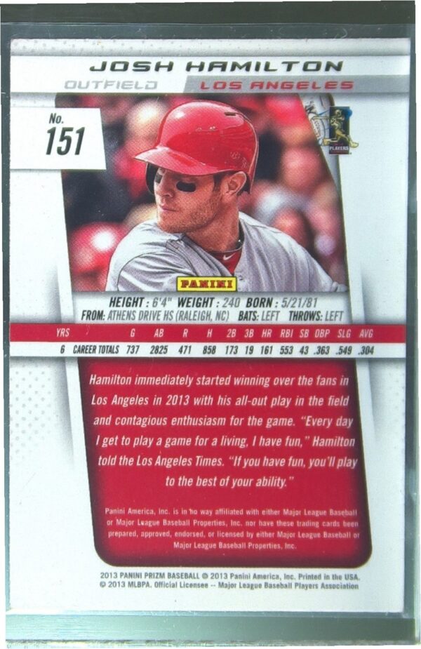 2013 Prizm Josh Hamilton #151 Angels - Image 3