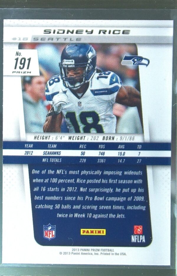 2013 Prizm Sidney Rice Prizms Blue #191 Seahawks - Image 3