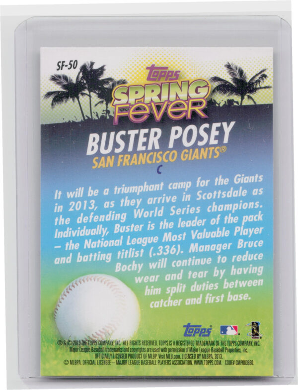 2013 Topps Buster Posey #SF-50 Giants Spring Fever - Image 3