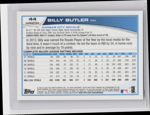 2013 Topps Chrome Billy Butler Orange Refractors #44 Royals - Image 3