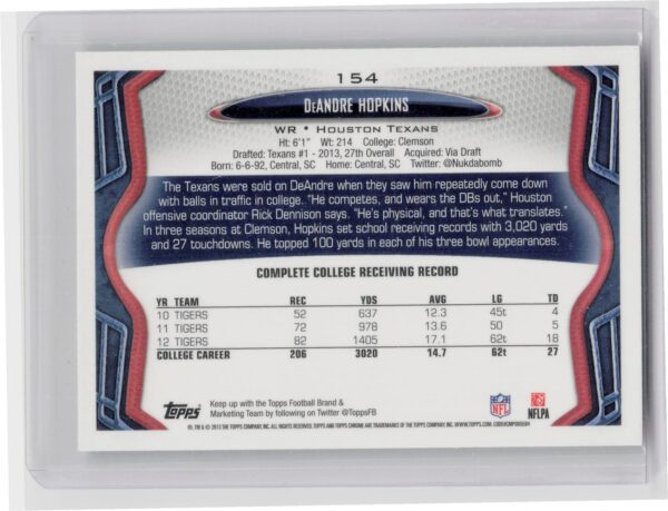 2013 Topps Chrome DeAndre Hopkins RC #154 Texans - Image 3