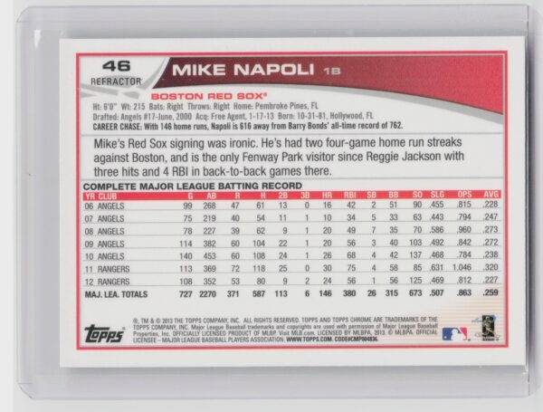2013 Topps Chrome Mike Napoli Refractors #46 Sox - Image 3