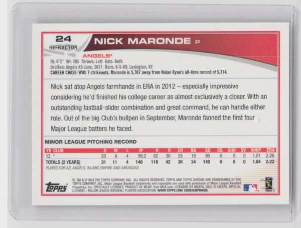 2013 Topps Chrome Nick Maronde Orange Refractors #24 Angels - Image 3
