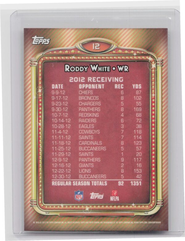 2013 Topps Chrome Roddy White #12 Falcons 1000 Yard Club - Image 3