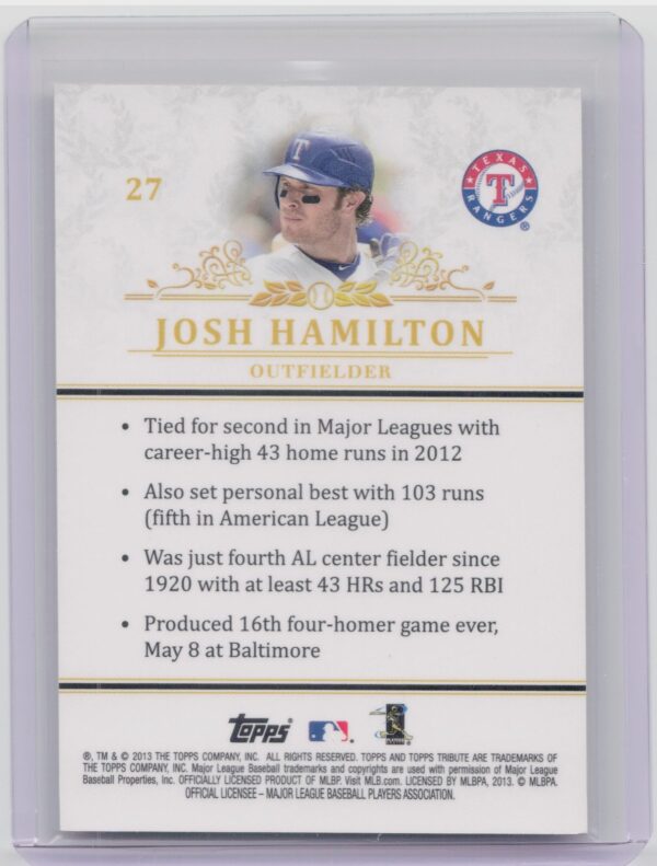 2013 Topps Tribute Josh Hamilton #27 Rangers - Image 3