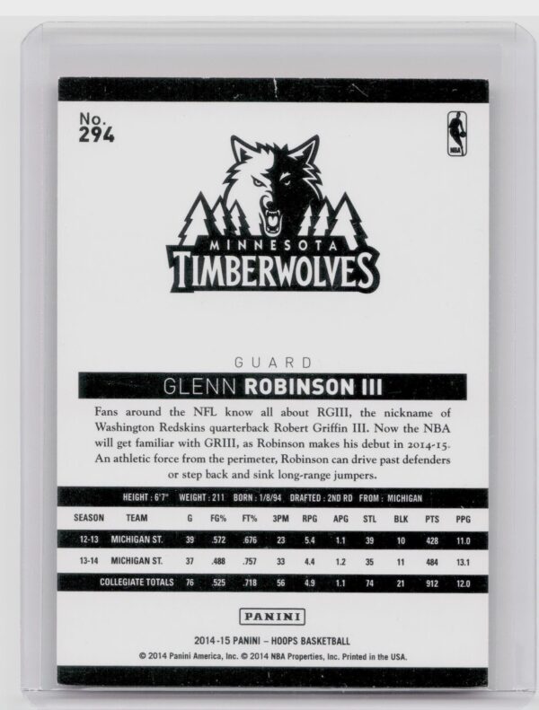 2014-15 Hoops Glenn Robinson III Red /299 #294 Timberwolves - Image 3