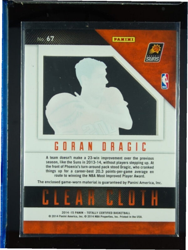 2014-15 Panini Totally Certified Goran Dragic SN99 MEM #67 Suns Clear Cloth Jers - Image 3