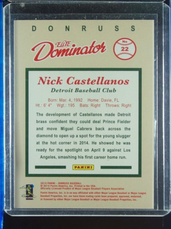 2014 Donruss Nick Castellanos SN999 #22 Tigers Elite Dominator Series 2 - Image 3