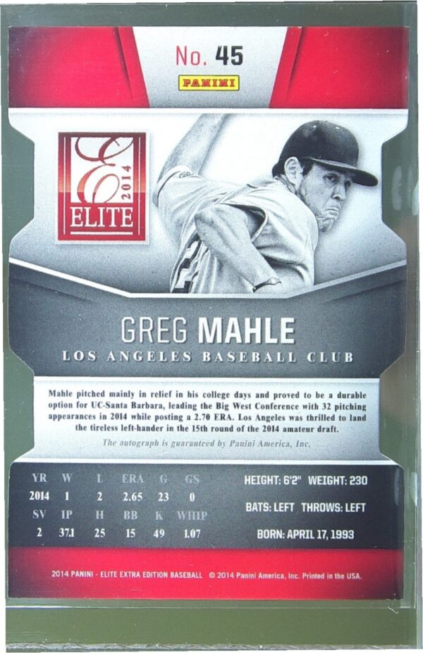 2014 Panini Elite Extra Edition Greg Mahle Auto /25 #45 Angels Signature Status - Image 3