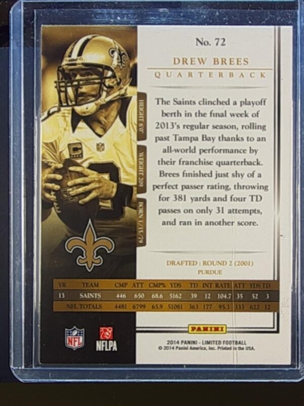 2014 Panini Limited Drew Brees /399 #72 Saints - Image 3
