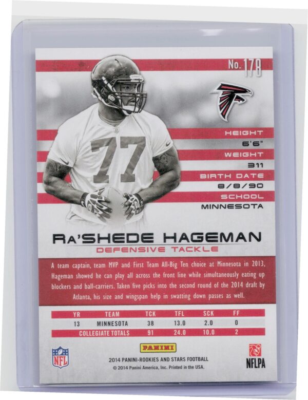 2014 Panini Rookies & Stars Ra'Shede Hageman Longevity Holofoil /99 #178 Falcon - Image 3