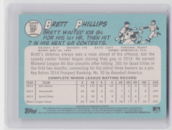 2014 Topps Heritage Minor League Brett Phillips AU #ROA-BP Bandits Real One Auto - Image 3