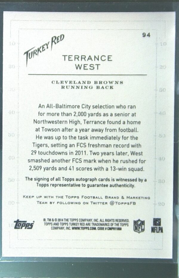 2014 Topps Turkey Red Terrance West Auto RC #94 Browns Autographs - Image 3