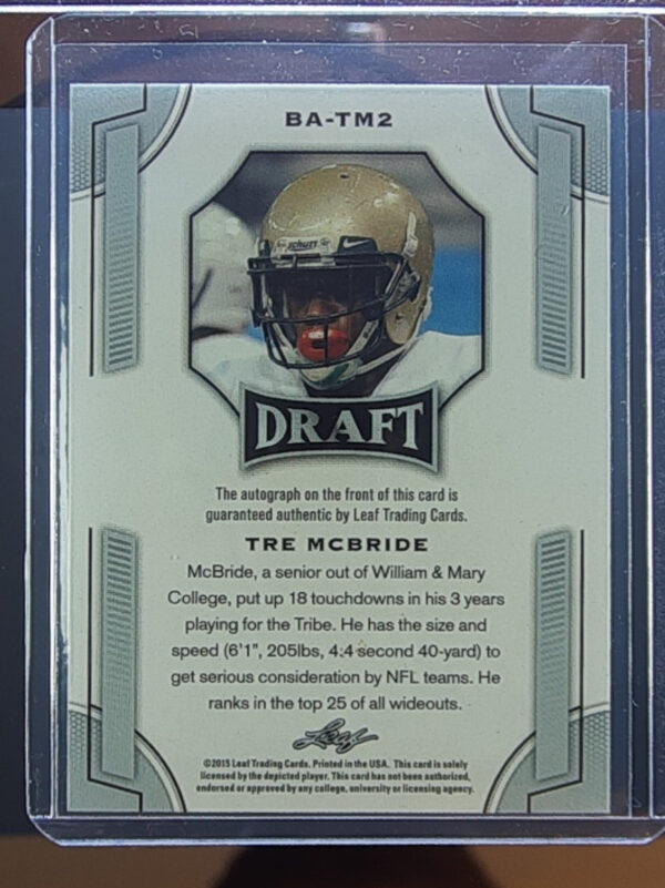 2015 Leaf Draft Tre McBride AU #BA-TM2 Tribe Autographs - Image 3