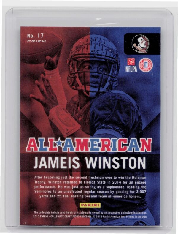 2015 Prizm Collegiate Draft Picks Jameis Winston #17 Seminoles All Americans - Image 3