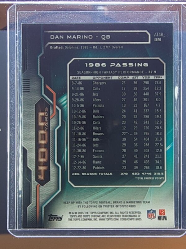 2015 Topps Chrome Dan Marino #AT4K-DM Dolphins All Time 4000 Yard Club - Image 3