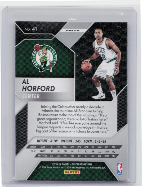 2016-17 Panini Prizm Al Horford Silver Prizms #41 Celtics - Image 3