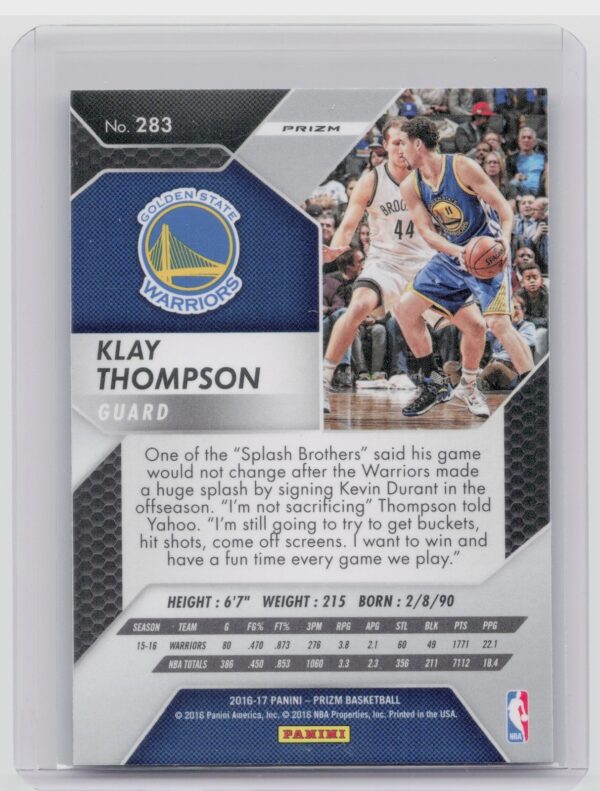 2016-17 Panini Prizm Klay Thompson Silver Prizms #283 Warriors - Image 3