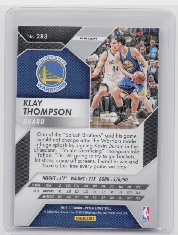 2016-17 Panini Prizm Klay Thompson Starburst Prizms #283 Warriors - Image 3