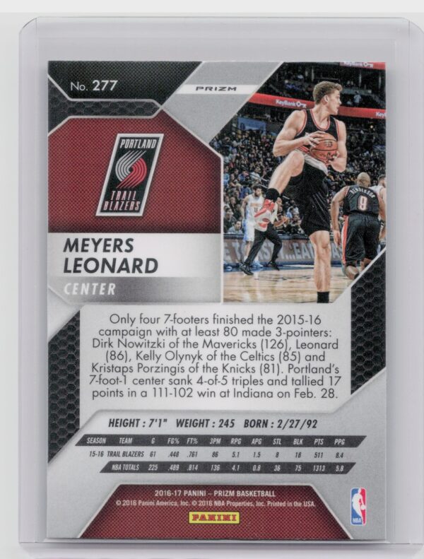 2016-17 Panini Prizm Meyers Leonard Starburst Prizms #277 Blazers - Image 3