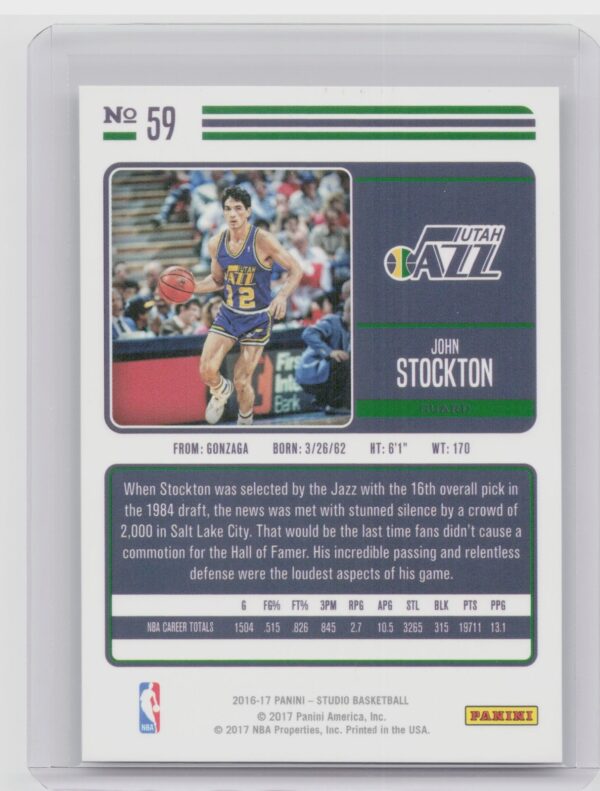 2016-17 Panini Studio John Stockton #59 Jazz - Image 3