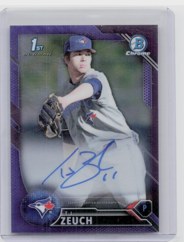 2016 Bowman Draft T.J. Zeuch #CDA-TZ Jays Chrome Draft Pick Autographs Purple Re