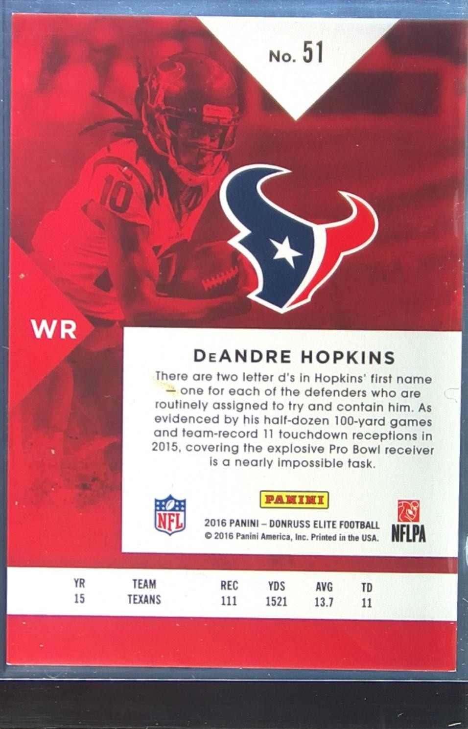 2016 Donruss Elite DeAndre Hopkins Red /49 #51 Texans - Image 3