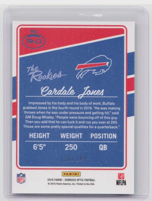 2016 Donruss Optic Cardale Jones SN149 #TR-CJ Bills The Rookies Blue - Image 3