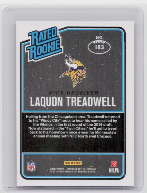 2016 Donruss Optic Laquon Treadwell RC #183 Vikings - Image 3