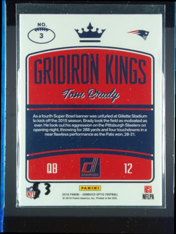 2016 Donruss Optic Tom Brady #3 Patriots Gridiron Kings - Image 3