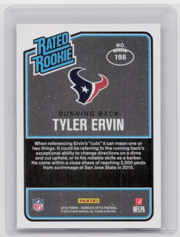 2016 Donruss Optic Tyler Ervin Holo #198 Texans - Image 3