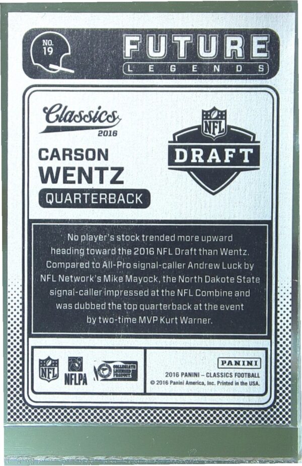 2016 Panini Classics Carson Wentz RC #19 Bison Future Legends - Image 3