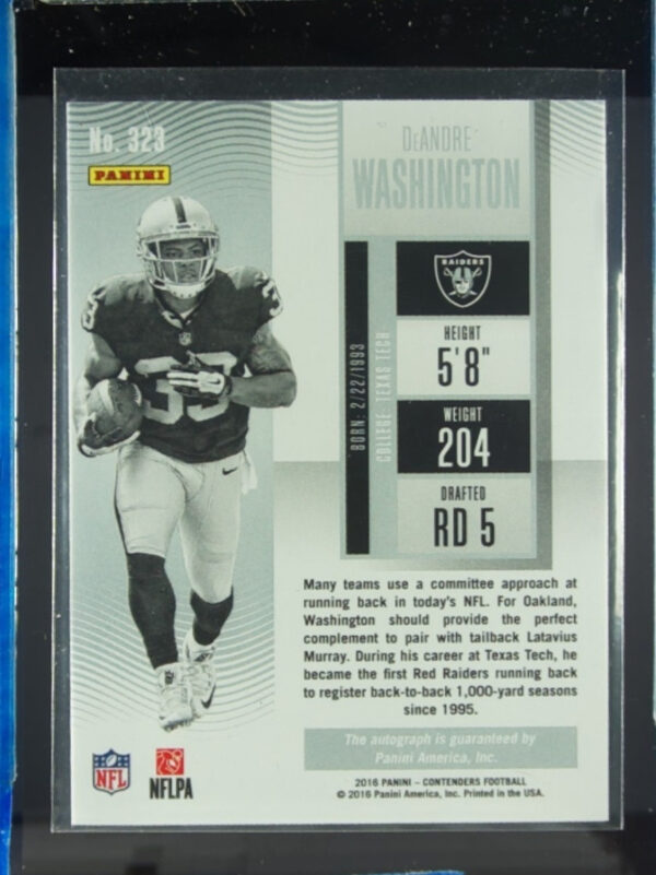 2016 Panini Contenders DeAndre Washington AU SP RC #323 Raiders - Image 3