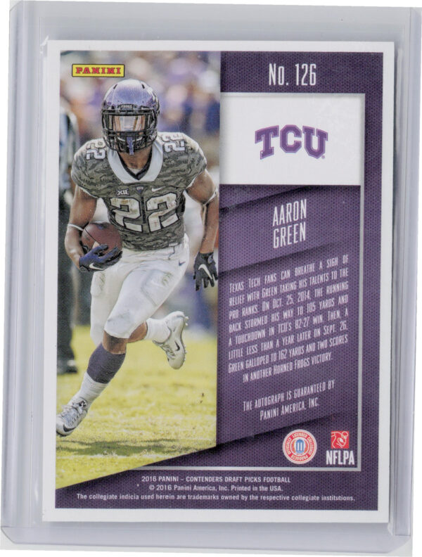 2016 Panini Contenders Draft Picks Aaron Green College Draft Ticket Red Foil AU - Image 3
