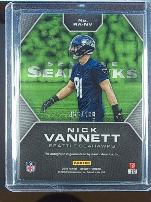 2016 Panini Infinity Nick Vannett AUTO /488 #RA-NV Seahawks Rookie Autographs - Image 3