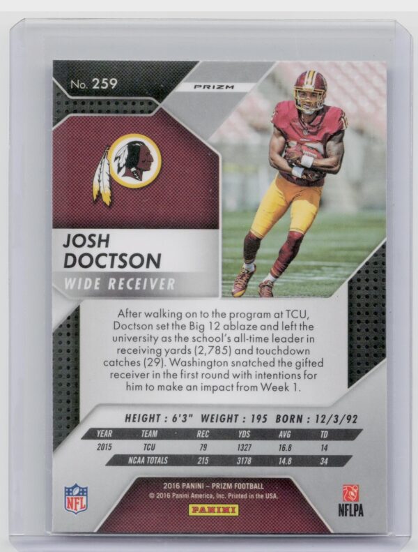 2016 Panini Prizm Josh Doctson Rookie #259 Redskins - Image 3